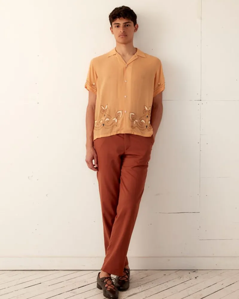 Shirts<BODE Beaded Cantaloupe Short Sleeve Shirt Orange