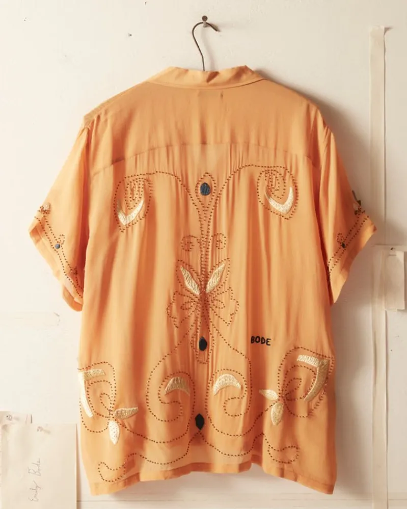 Shirts<BODE Beaded Cantaloupe Short Sleeve Shirt Orange