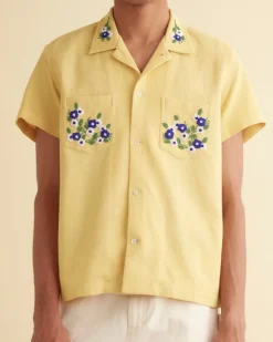 Shirts<BODE Beaded Chicory Short Sleeve Shirt Yellow
