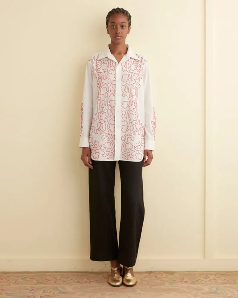 Tops<BODE Beaded Crossvine Shirt White/Red