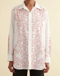Tops<BODE Beaded Crossvine Shirt White/Red