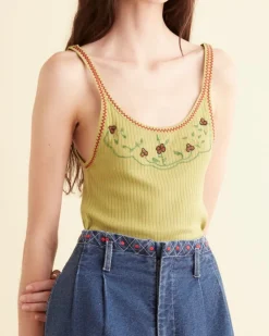 Cut And Sew<BODE Beaded Dahlia Tank Green