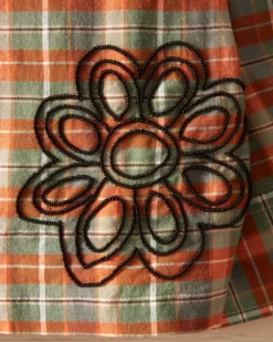 Shirts<BODE Beaded Floral Madras Long Sleeve Shirt - Blue Multi