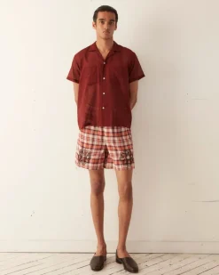 Shorts<BODE Beaded Floral Madras Shorts - Red