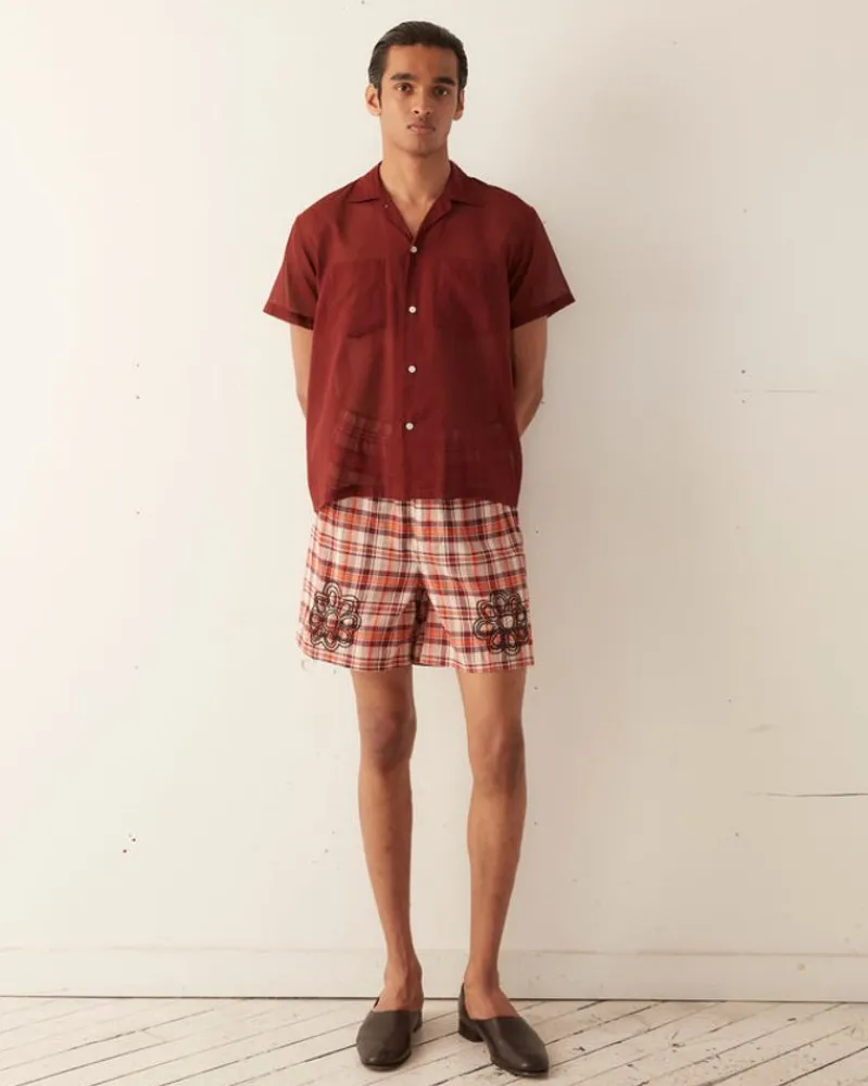 Shorts<BODE Beaded Floral Madras Shorts - Red