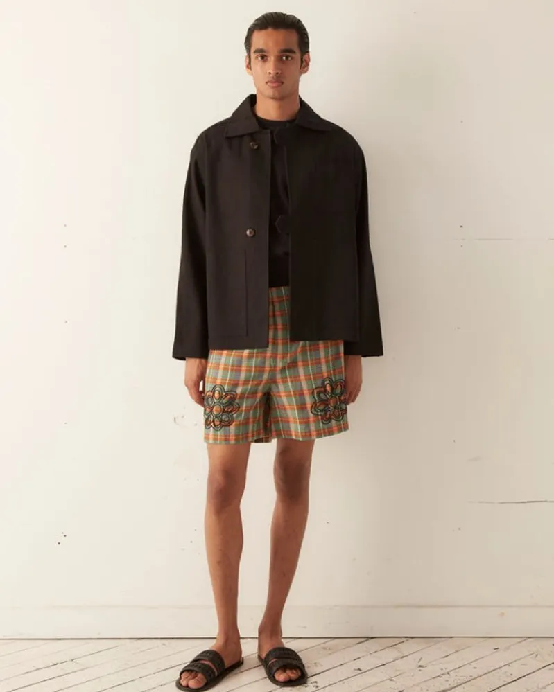 Shorts<BODE Beaded Floral Madras Shorts - Blue