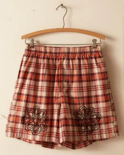 Shorts<BODE Beaded Floral Madras Shorts - Red