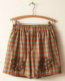 Shorts<BODE Beaded Floral Madras Shorts - Blue