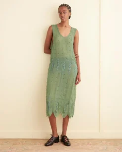 Dresses<BODE Beaded Grid Vine Dress Green