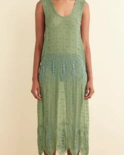 Dresses<BODE Beaded Grid Vine Dress Green