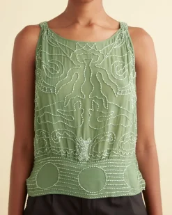 Tops<BODE Beaded Myrtle Shirt Green