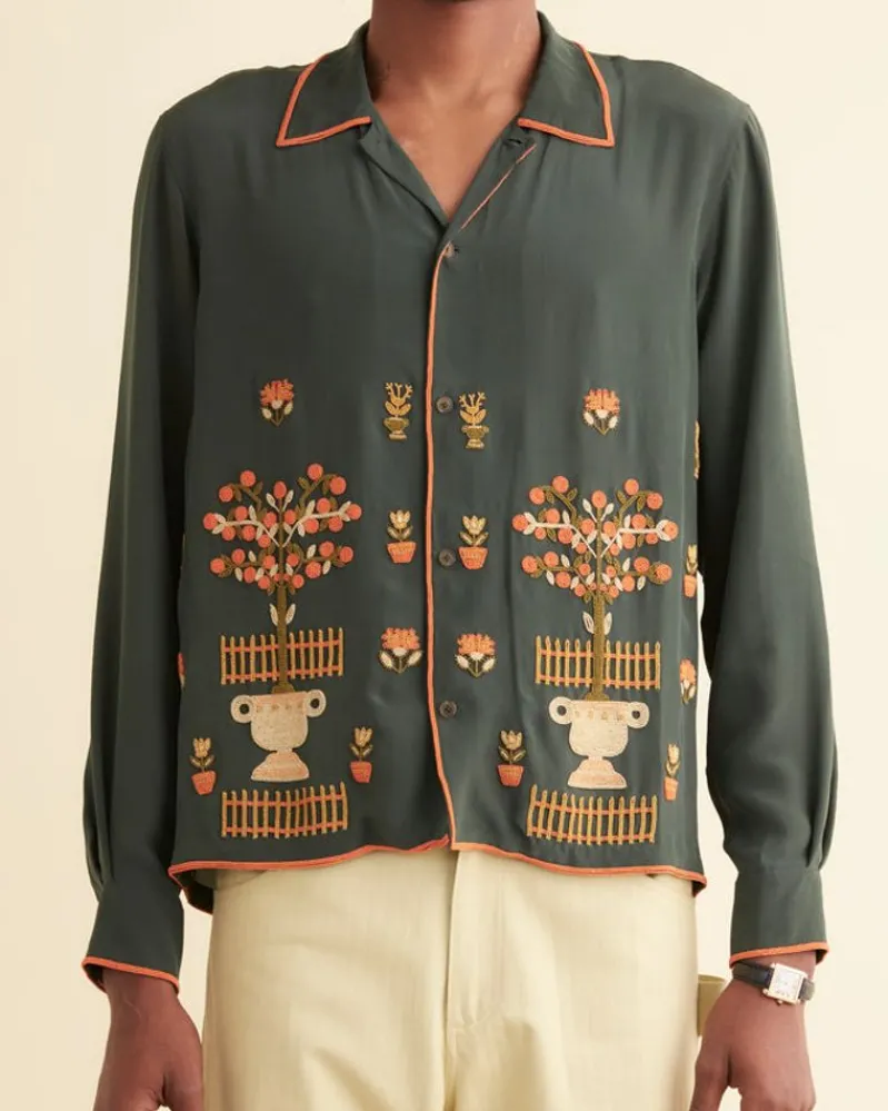 Shirts<BODE Beaded Paddock Sampler Long Sleeve Shirt Green/Multi