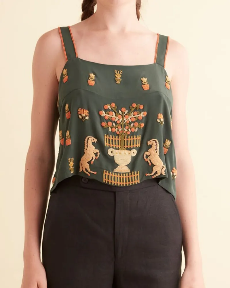Tops<BODE Beaded Paddock Sampler Tank Green/Multi