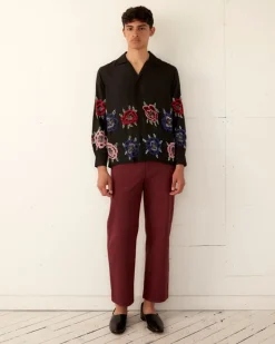 Shirts<BODE Beaded Poppy Long Sleeve Shirt Black