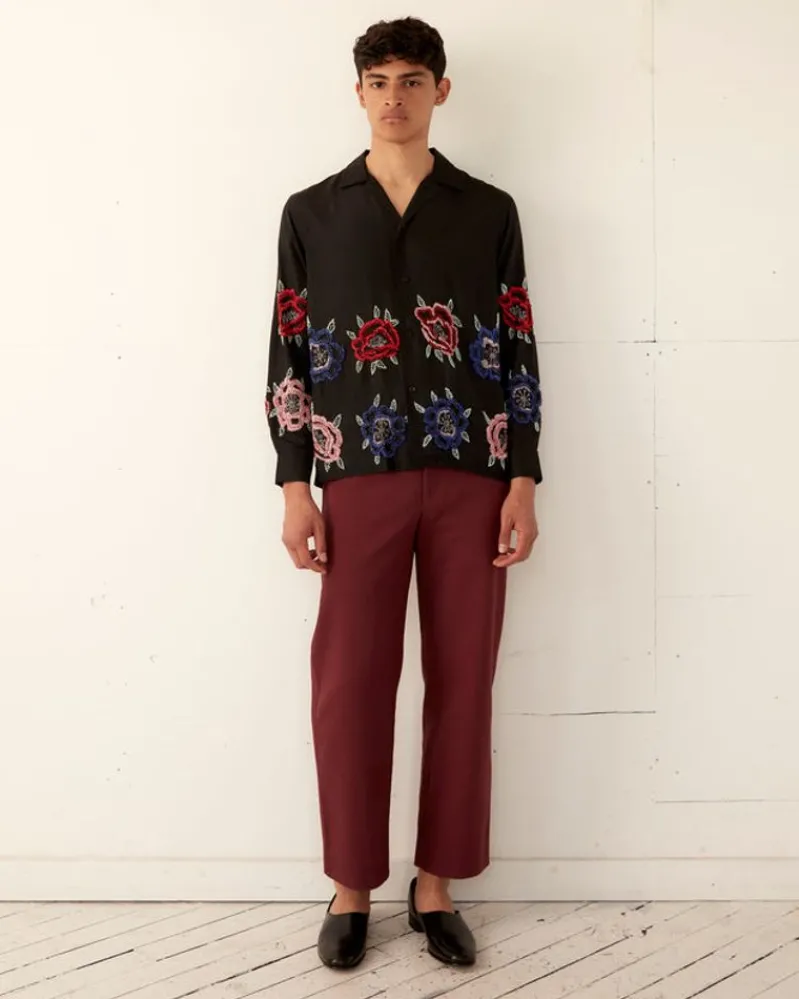 Shirts<BODE Beaded Poppy Long Sleeve Shirt Black