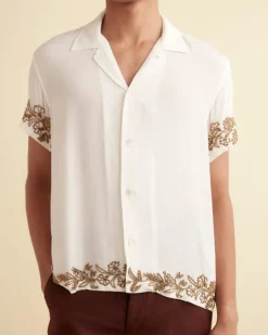 Shirts<BODE Beaded Wheat Flower Short Sleeve Shirt White