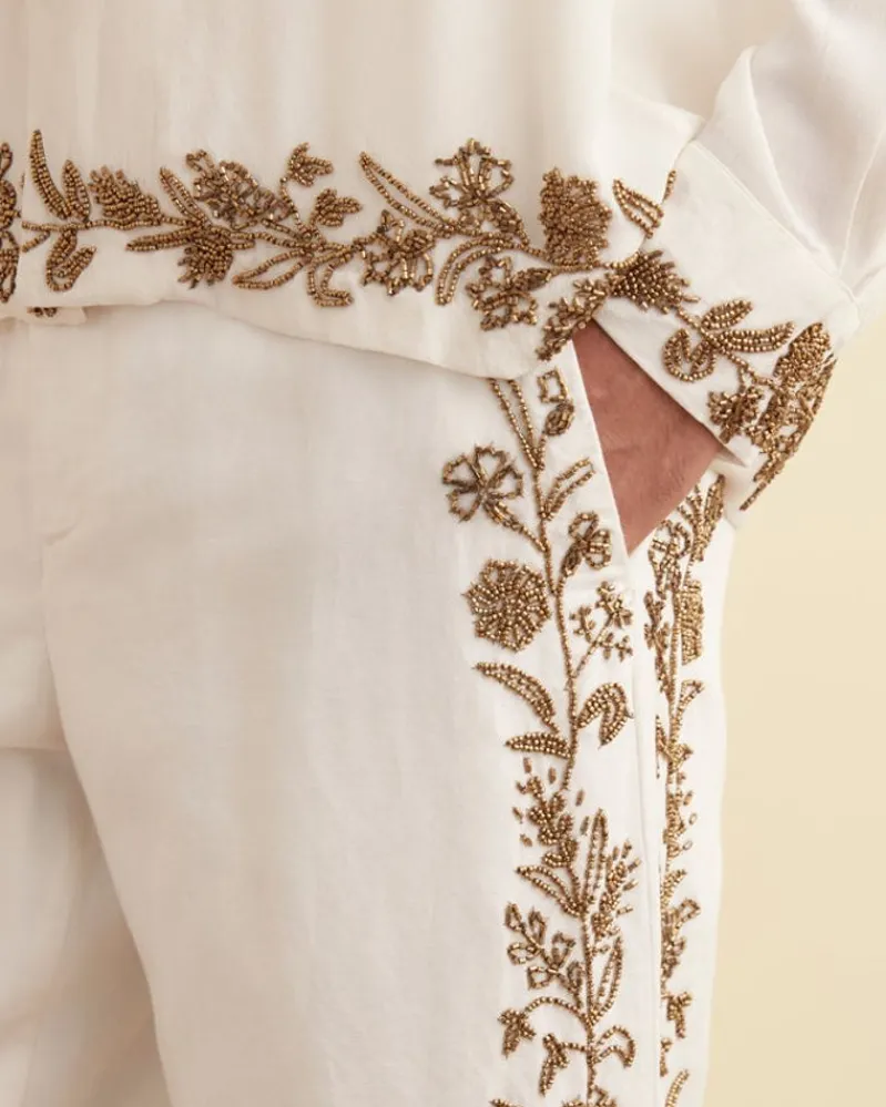 Suiting<BODE Beaded Wheat Flower Trousers Cream