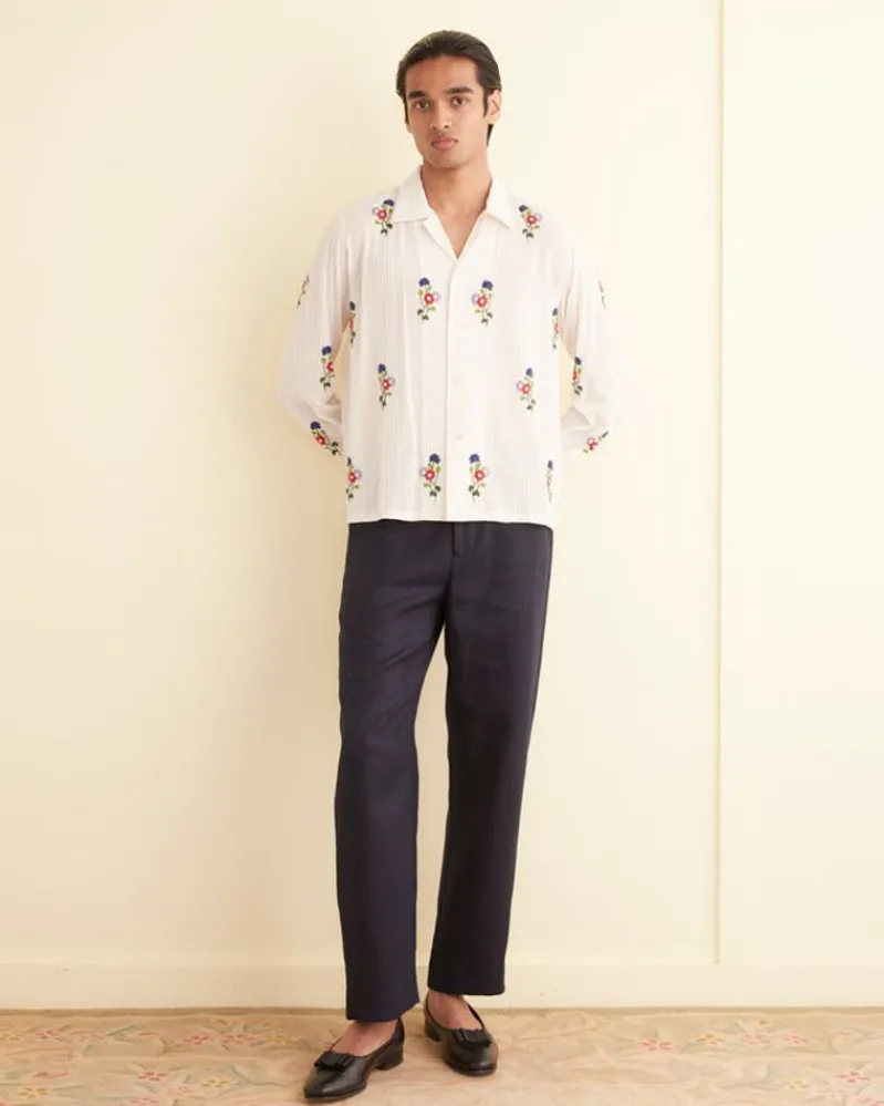 Shirts<BODE Beaded Wildflower Long Sleeve Shirt White/Multi