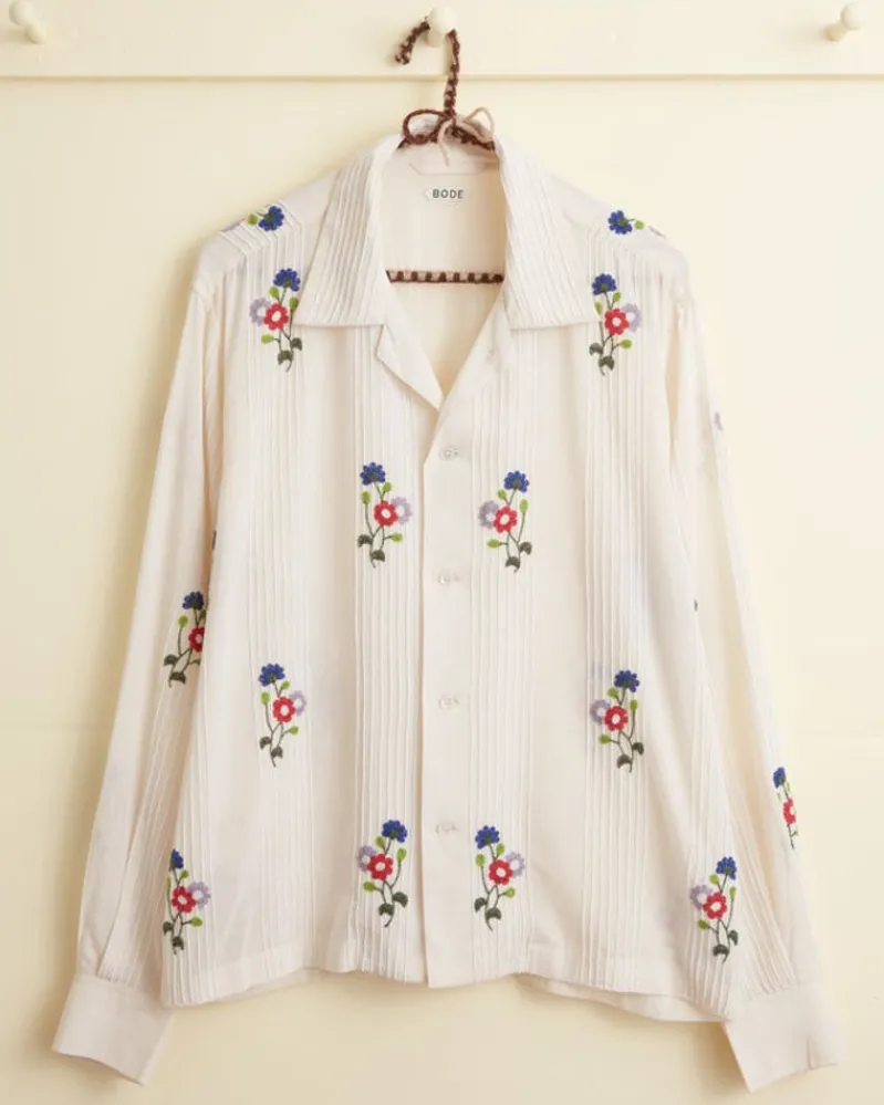 Shirts<BODE Beaded Wildflower Long Sleeve Shirt White/Multi