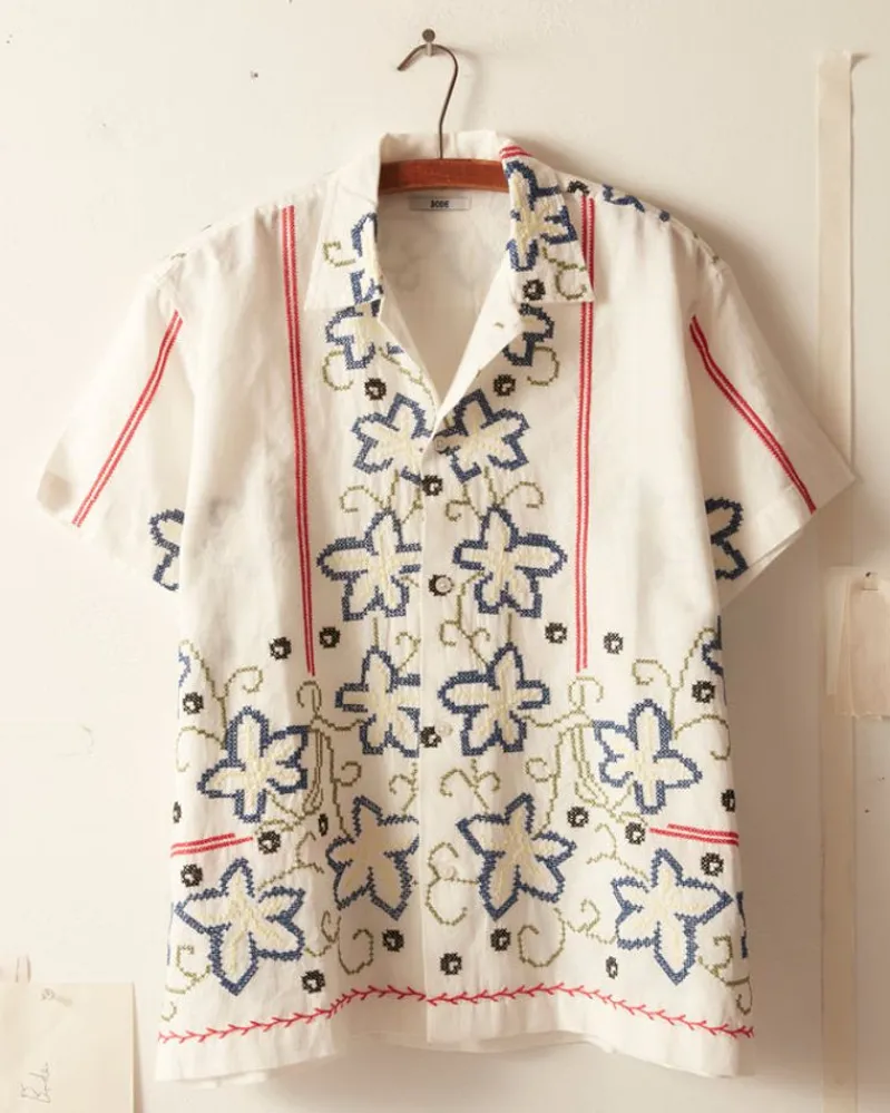 Shirts<BODE Cornflower Cross Stitch Short Sleeve Shirt