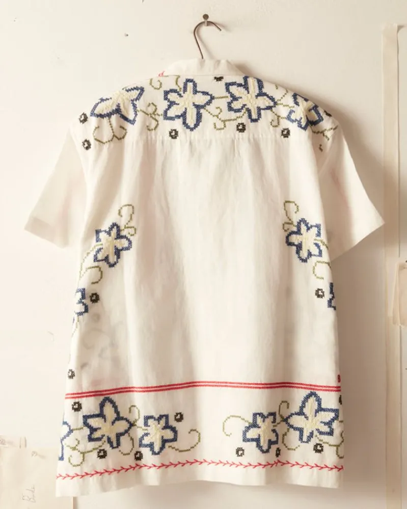 Shirts<BODE Cornflower Cross Stitch Short Sleeve Shirt