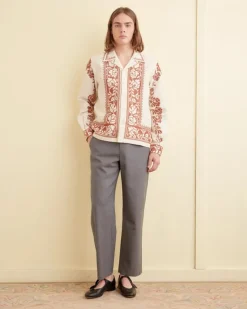 Shirts<BODE Cross-Stitched Rose Garland Long Sleeve Shirt Cream