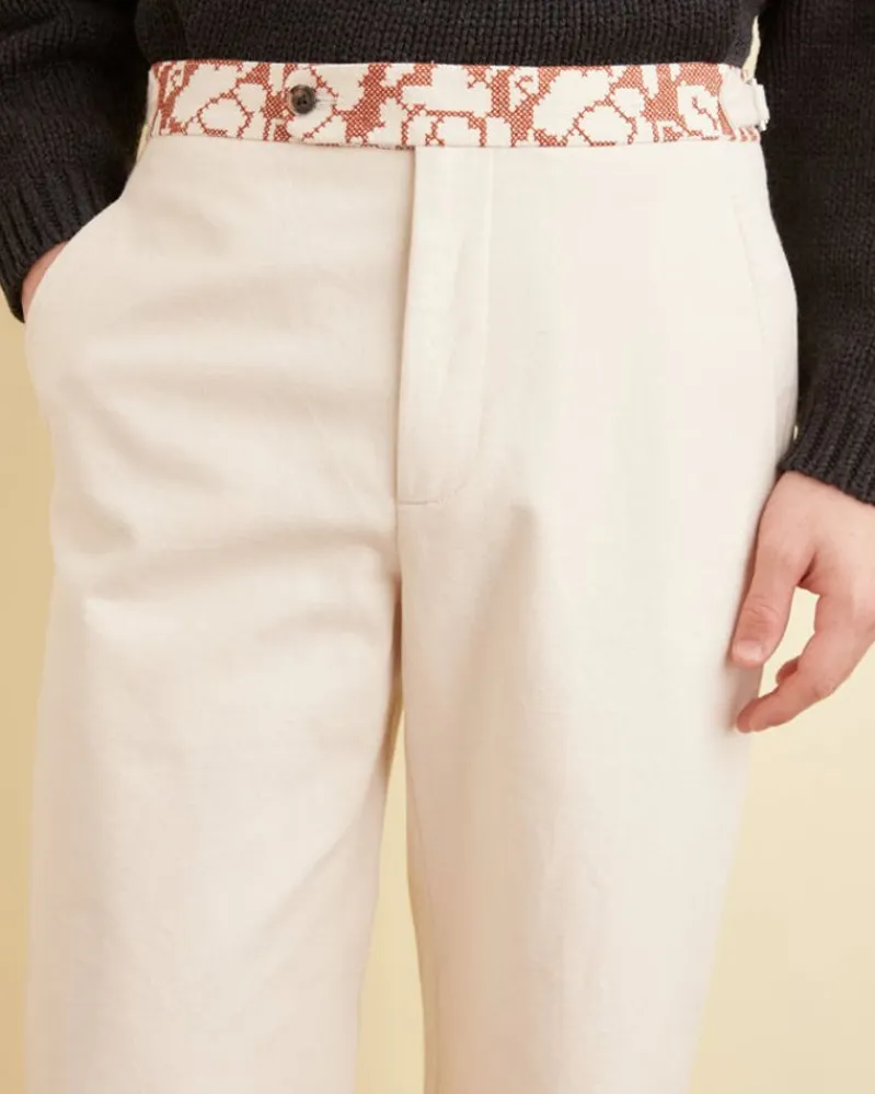 Trousers & Pants<BODE Cross-Stitched Rose Garland Trousers Cream