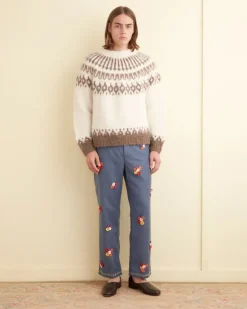 Trousers & Pants<BODE Dianthus Applique Trousers Cornflower