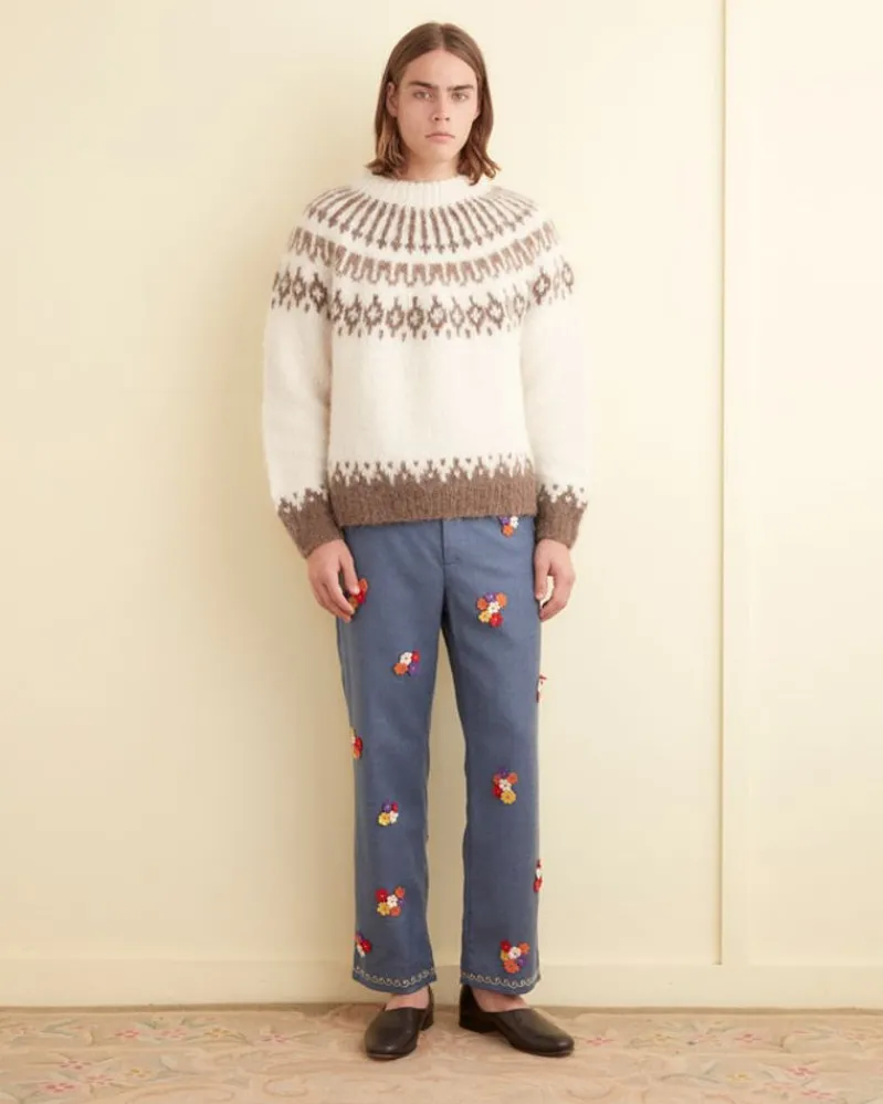 Trousers & Pants<BODE Dianthus Applique Trousers Cornflower