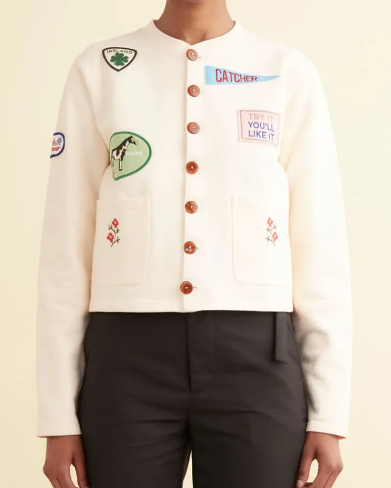 Cut And Sew<BODE Emblem Patch Cardigan Ecru