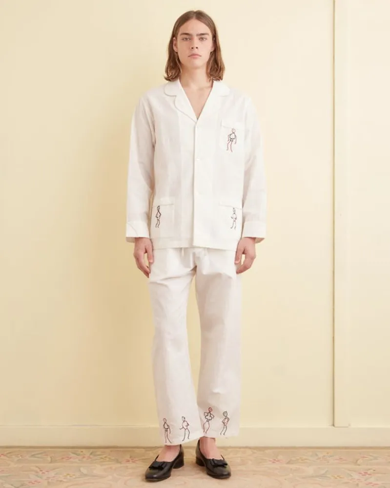 Shirts<BODE Embroidered Blackjack Pajama Shirt White