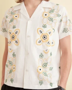 Shirts<BODE Embroidered Buttercup Short Sleeve Shirt White