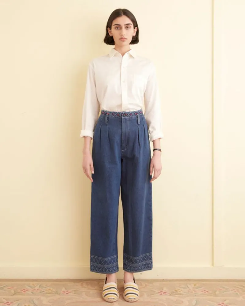 Trousers & Pants<BODE Embroidered Denim Murray Trousers Indigo