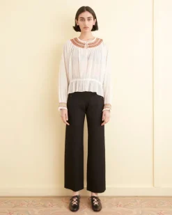 Tops<BODE Embroidered Georgette Top Cream