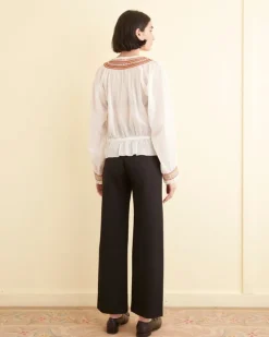 Tops<BODE Embroidered Georgette Top Cream