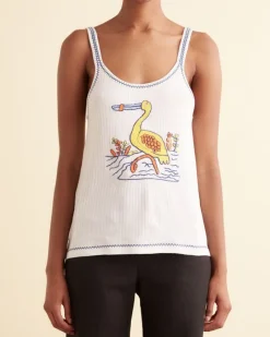 Cut And Sew<BODE Embroidered Heron Tank Cream