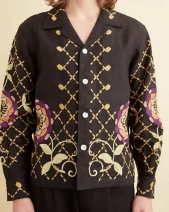 Shirts<BODE Floral Pinwheel Long Sleeve Louie Black