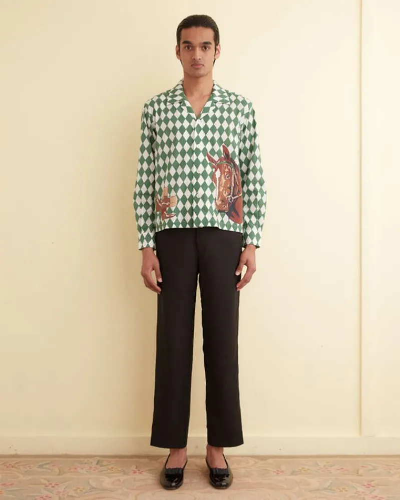 Shirts<BODE Jockey Diamond Long Sleeve Shirt Green/Multi