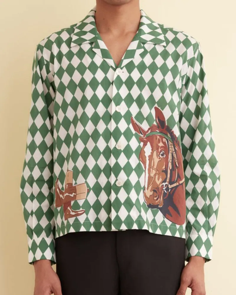 Shirts<BODE Jockey Diamond Long Sleeve Shirt Green/Multi