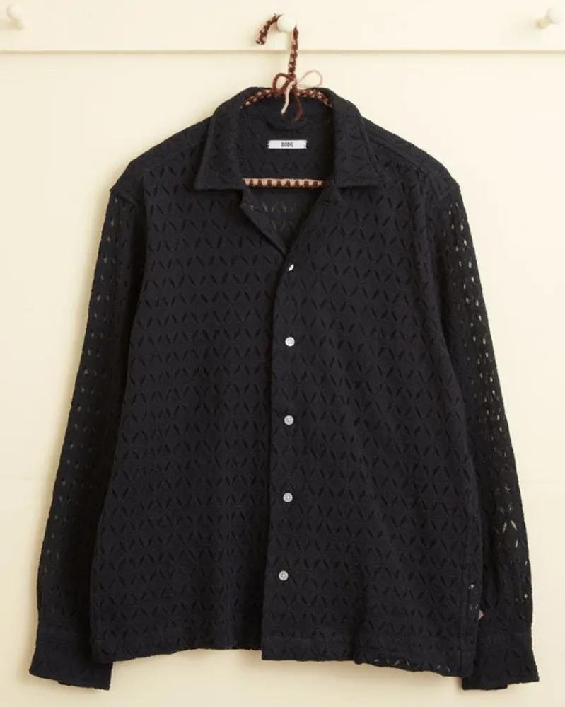 Shirts<BODE Lattice Lace Long Sleeve Shirt - Black
