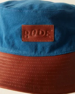 Accessories<BODE Leather Brim Bucket Hat - Tan/Blue