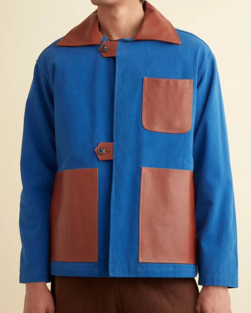 Outerwear<BODE Leather Tab Jacket - Tan/Blue
