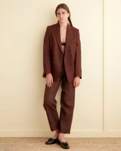 Outerwear<BODE Linen Double-Breasted Suit Jacket - Chocolate