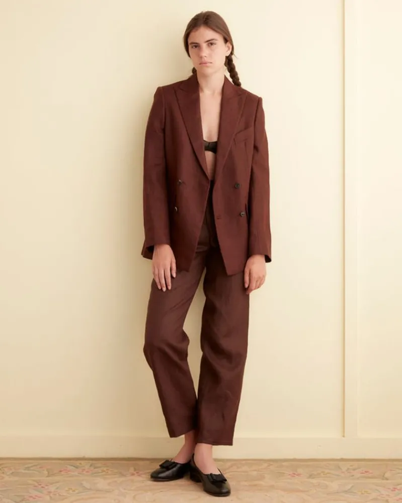 Outerwear<BODE Linen Double-Breasted Suit Jacket - Chocolate