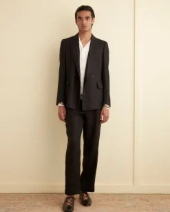 Outerwear<BODE Linen Double-Breasted Suit Jacket - Black