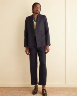 Outerwear<BODE Linen Double-Breasted Suit Jacket - Navy Midnight