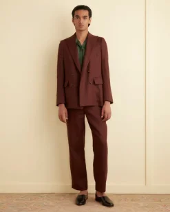 Suiting<BODE Linen Double-Breasted Suit Jacket - Chocolate