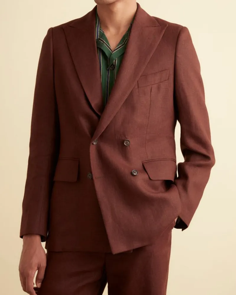 Outerwear<BODE Linen Double-Breasted Suit Jacket - Chocolate