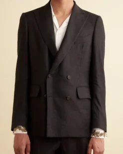 Suiting<BODE Linen Double-Breasted Suit Jacket - Black