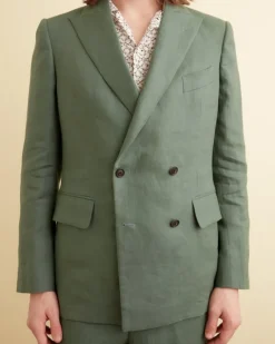 Suiting<BODE Linen Double-Breasted Suit Jacket Green